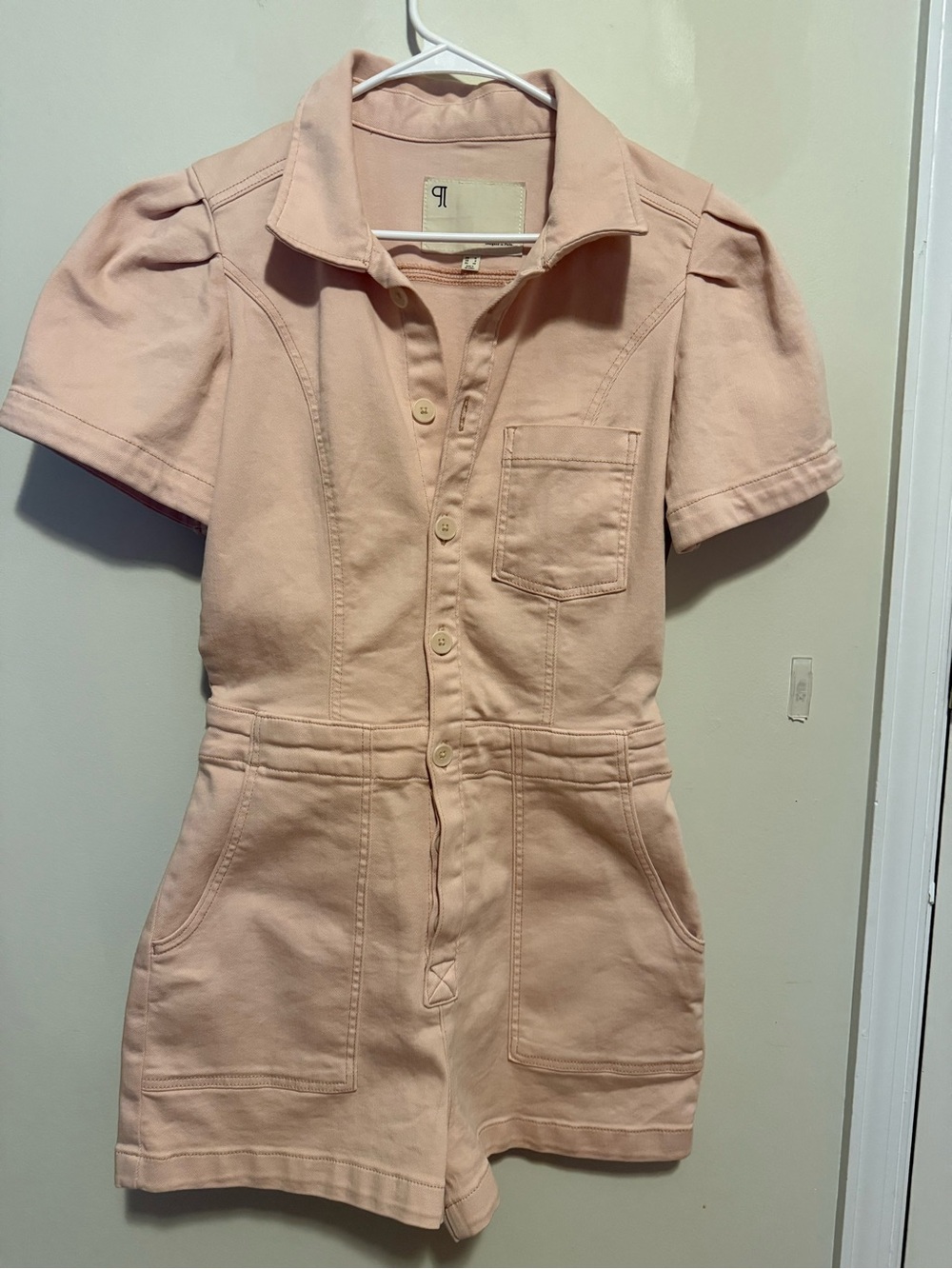 NWT Anthropologie Pilcro The Kit Denim Utility Romper Pink | Size 8 - Picture 2 of 4